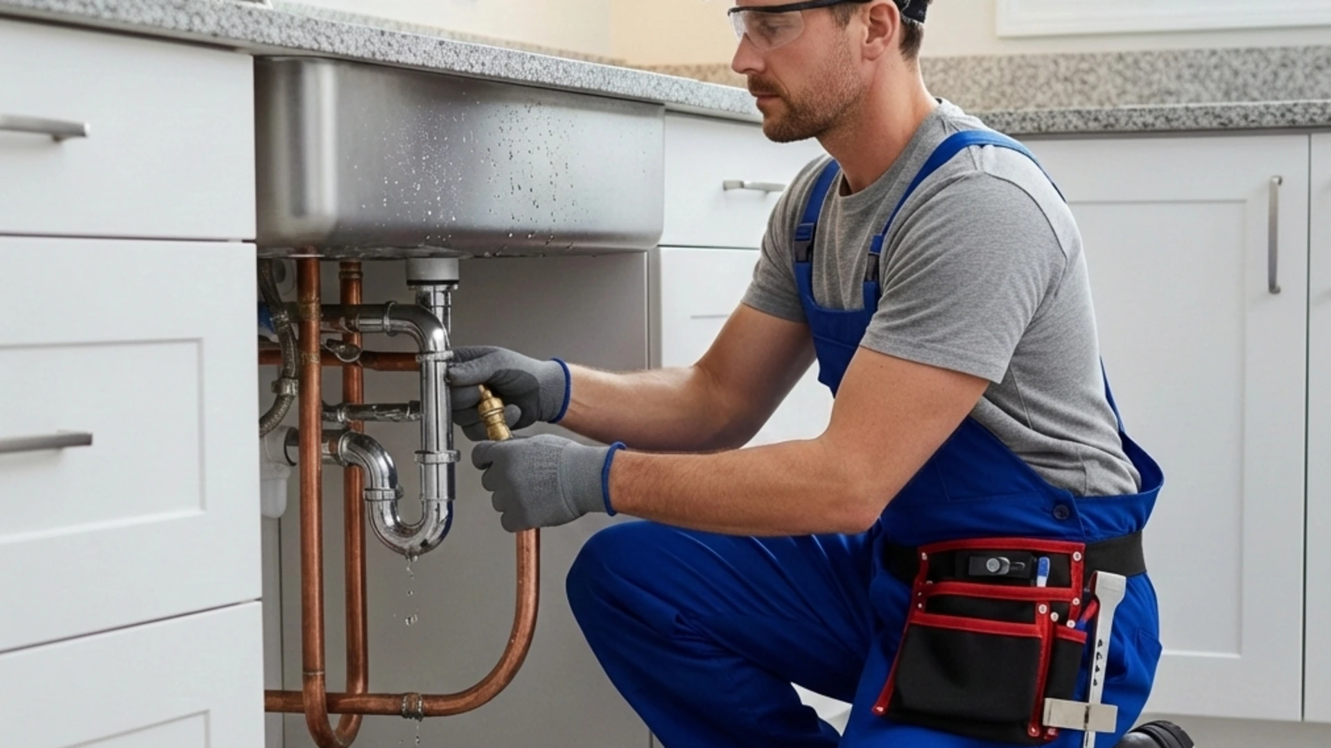 Professional plumber at work